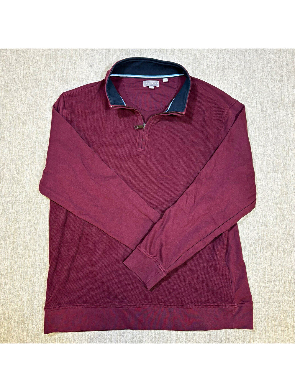 Ted Baker Mens XXL Burgundy 1/4 Zip Textured Knit Pullover Sweatshirt